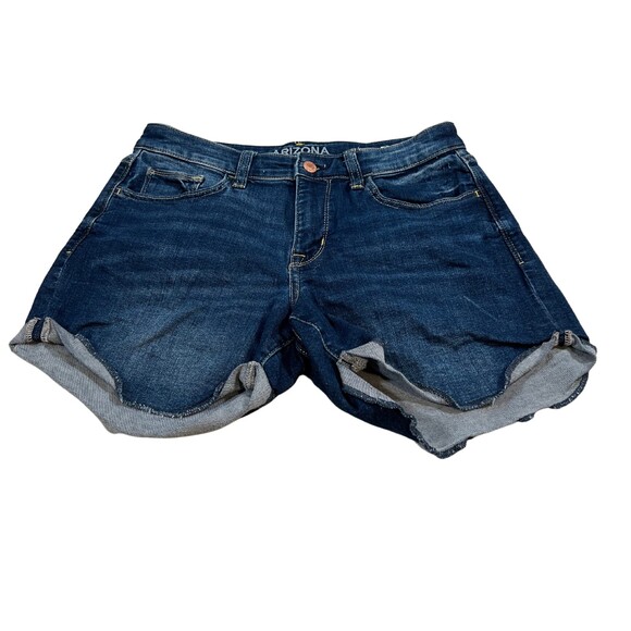 Womens Jean Shorts Arizona Women's Size 9 Co Mid Rise Cuffed Stretch Blue Denim - Picture 3 of 6